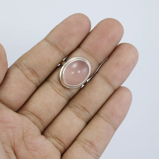 Oval ring 925 sterling silver with genuine rose quarts bezel set