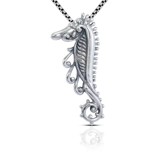 Sea horse pendant 925 sterling silver decorated with swirl filigree ornament