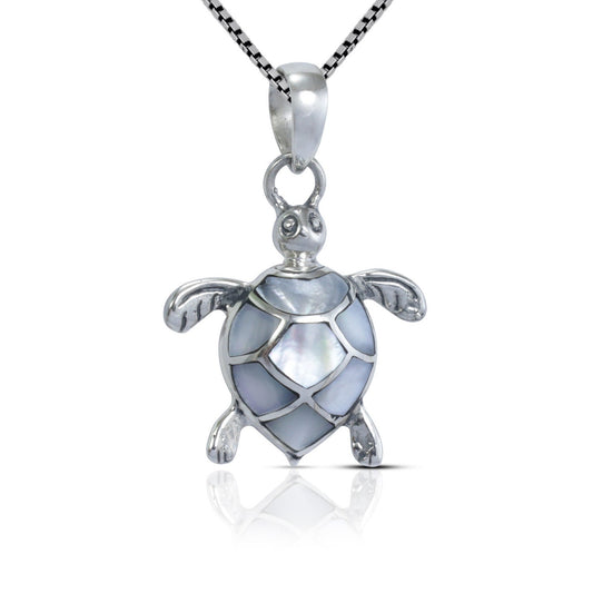 Turtle pendant 925 sterling silver decorated with white shell