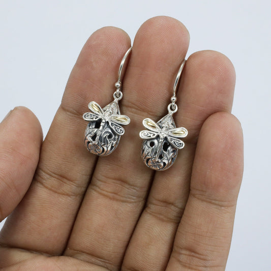 teardrop earrings 925 sterling silver with 18k yellow gold and filigree ornament