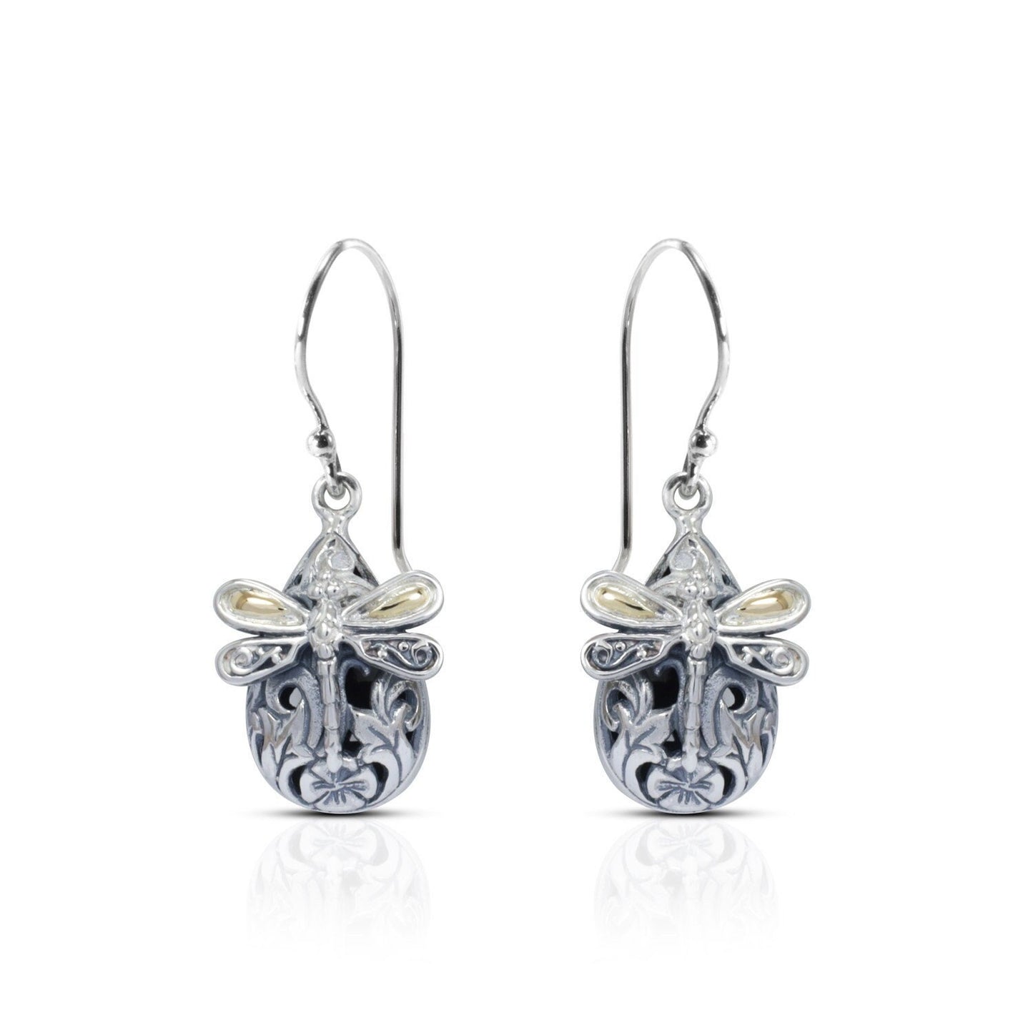 teardrop earrings 925 sterling silver with 18k yellow gold and filigree ornament
