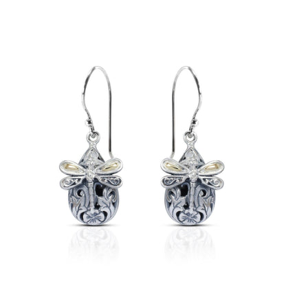 teardrop earrings 925 sterling silver with 18k yellow gold and filigree ornament