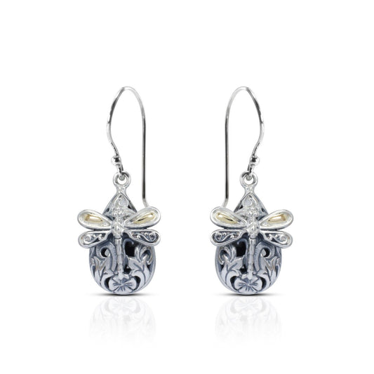 teardrop earrings 925 sterling silver with 18k yellow gold and filigree ornament