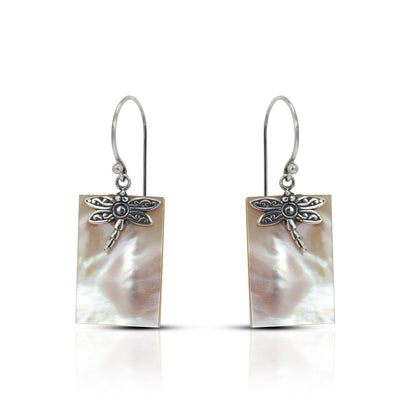 dragonfly earrings dangle 925 sterling silver with genuine blister shell