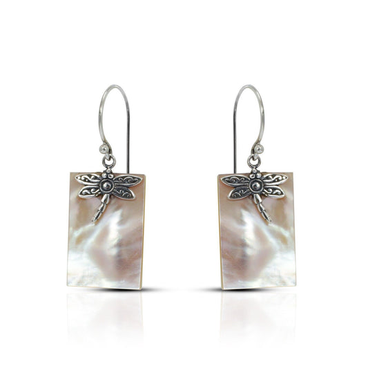 dragonfly earrings dangle 925 sterling silver with genuine blister shell