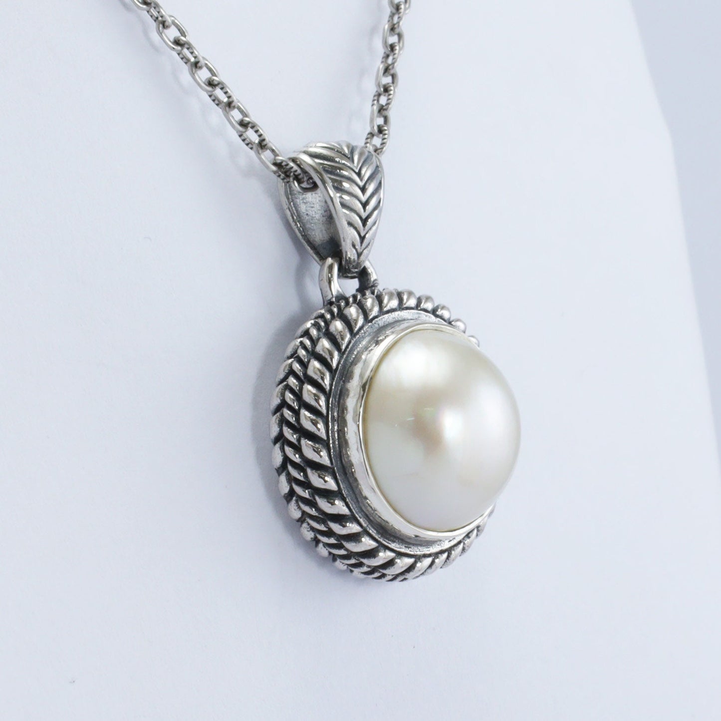 mabe pearl pendant 925 sterling silver with rope chain edge ornament