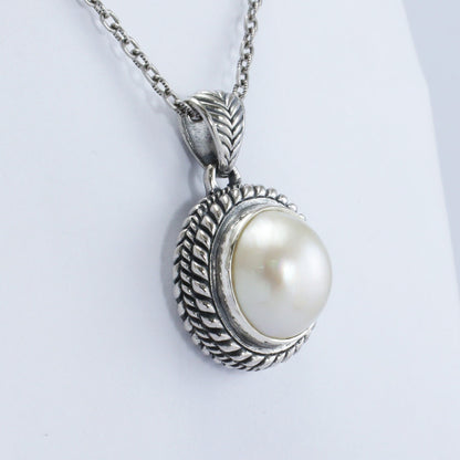 mabe pearl pendant 925 sterling silver with rope chain edge ornament