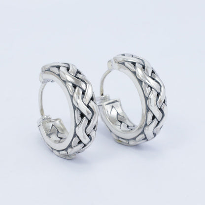 925 sterling silver hoop earrings with woven rope ornament