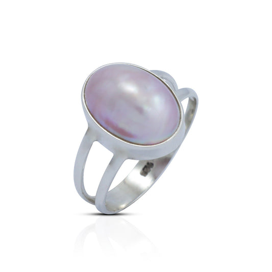 oval pearl ring 925 sterling silver genuine pink mabe pearl split shank style