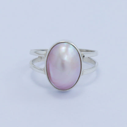 oval pearl ring 925 sterling silver genuine pink mabe pearl split shank style