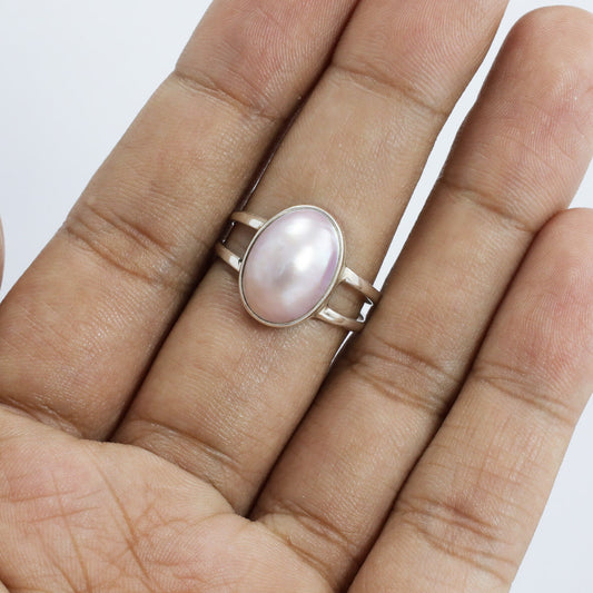 oval pearl ring 925 sterling silver genuine pink mabe pearl split shank style