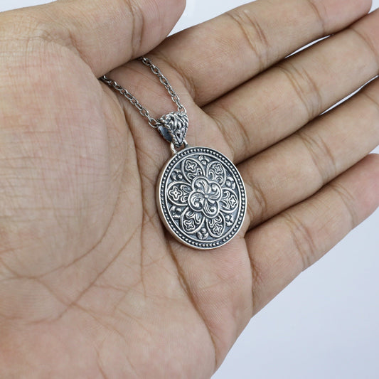 Lotus flower pendant 925 sterling silver with antique finishing and delicate filigree ornament