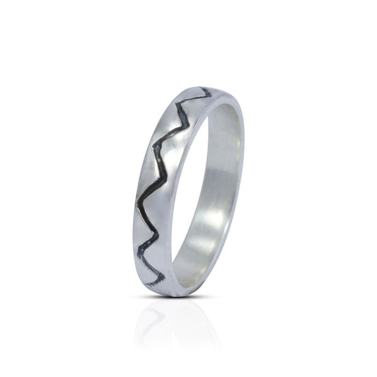 band ring 925 sterling silver wave ornament with high polish finishing