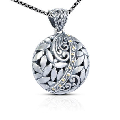 925 sterling silver pendant necklace decorated with beautiful ornament art Bali inspired and 18K yellow gold dot