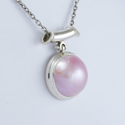 pink Mabe pearl set in 925 sterling silver necklace pendant