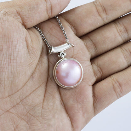 pink Mabe pearl set in 925 sterling silver necklace pendant