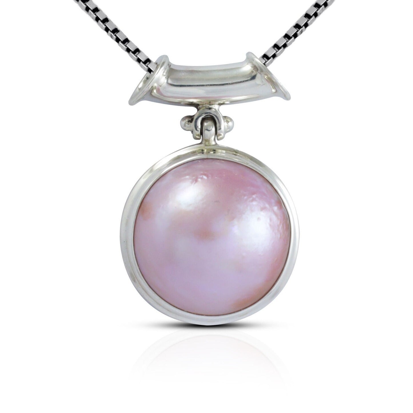 pink Mabe pearl set in 925 sterling silver necklace pendant