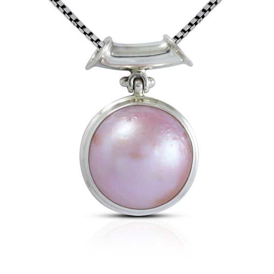 pink Mabe pearl set in 925 sterling silver necklace pendant