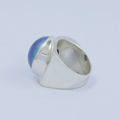 blue mabe pearl ring set in 925 sterling silver wide band