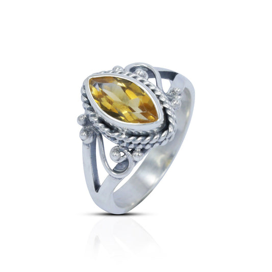 split shank ring 925 sterling silver with genuine yellow citrine decorated with filigree and cable ornament