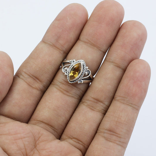 split shank ring 925 sterling silver with genuine yellow citrine decorated with filigree and cable ornament