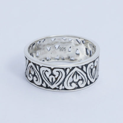 925 sterling silver wide band ring decorated with open work filigree ornament