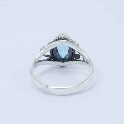 marquise ring 925 sterling silver with genuine blue topaz decorated with swirl filigree and cable ornament