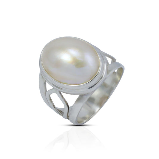 Wide oval ring 925 sterling silver with genuine oval mabe pearl decorated with split shank handmade
