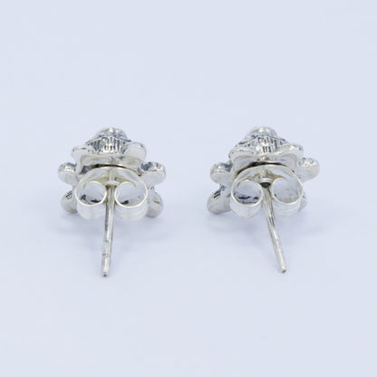 silver bear stud earrings 925 sterling silver with genuine blue topaz and antique finishing