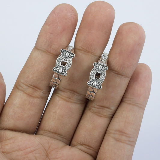 hoop earrings 925 sterling silver decorated with ornament art and white crystal stone