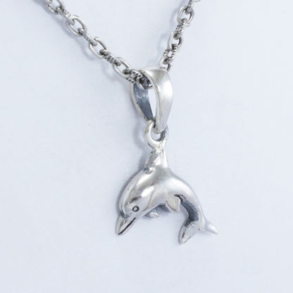 silver dolphin pendant necklace 925 sterling with high polish finishing