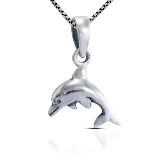 silver dolphin pendant necklace 925 sterling with high polish finishing