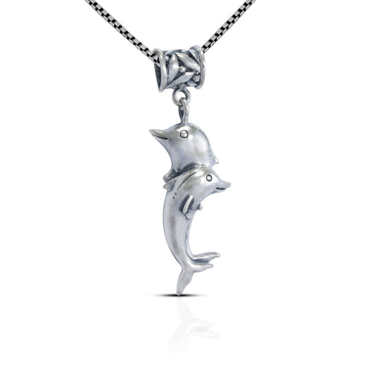 two dolphin pendant necklace 925 sterling silver decorated with rice seed ornament