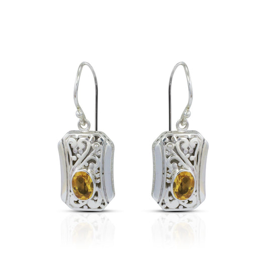 Peridot earrings 925 sterling silver dangle drop decorated with swirl filigree