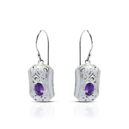 genuine amethyst earrings dangle 925 sterling silver decorated with open work filigree