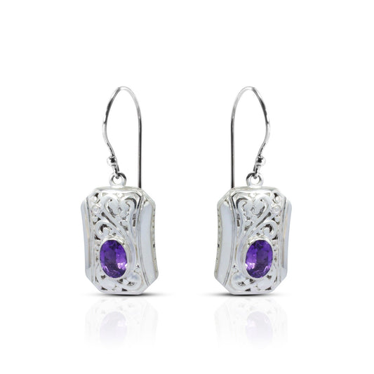 genuine amethyst earrings dangle 925 sterling silver decorated with open work filigree