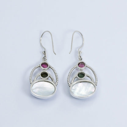 oval blue pearl earrings 925 sterling silver with genuine tourmaline