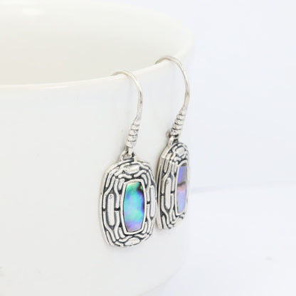 925 sterling silver earrings with genuine abalone shell decorated with woven chain ornament