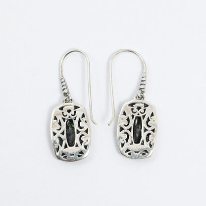 925 sterling silver earrings with genuine abalone shell decorated with woven chain ornament