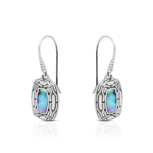 925 sterling silver earrings with genuine abalone shell decorated with woven chain ornament