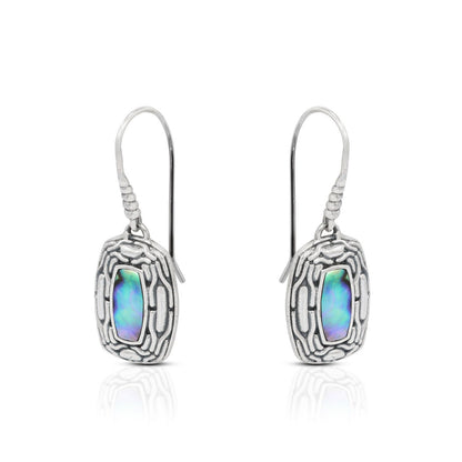 925 sterling silver earrings with genuine abalone shell decorated with woven chain ornament