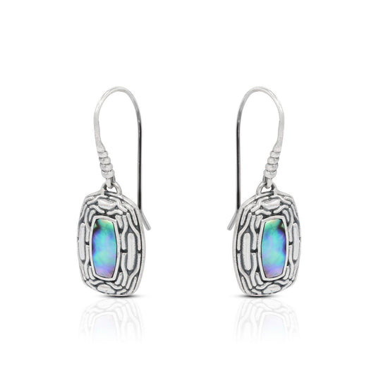 925 sterling silver earrings with genuine abalone shell decorated with woven chain ornament