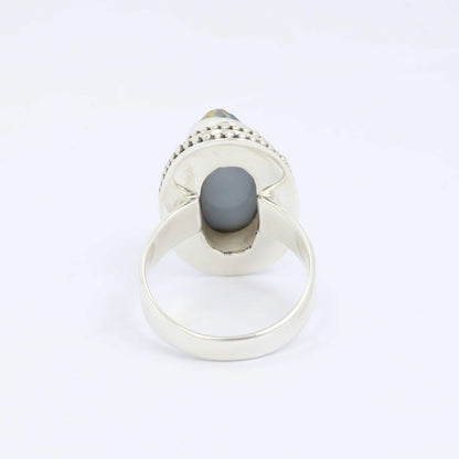 long oval ring 925 sterling silver with genuine sparkling druzy agate