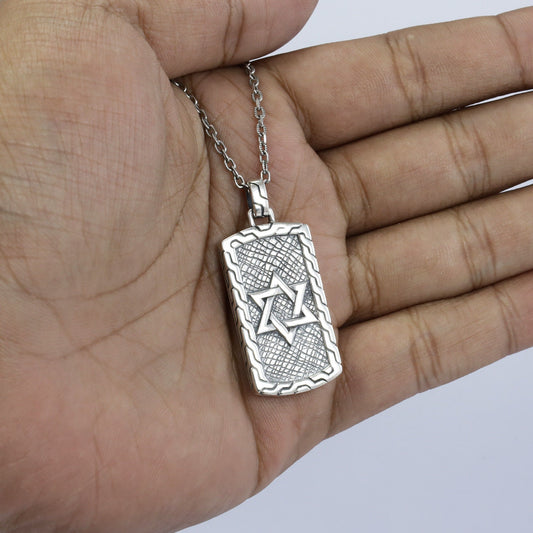 Star of David pendant necklace solid 925 sterling silver carved on both side