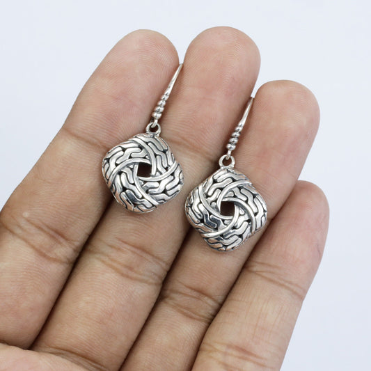 925 sterling silver knot earrings with dangle decorated with woven chain ornament and infinity shape