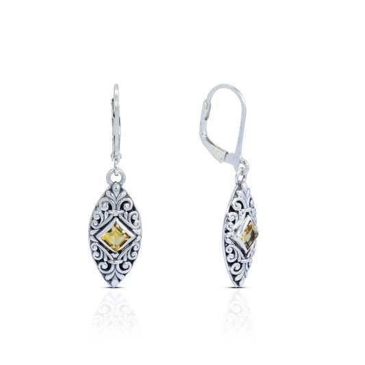 Marquise earrings 925 sterling silver with natural yellow citrine and filigree ornament