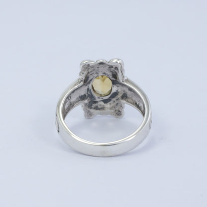 Genuine yellow citrine ring 925 sterling silver decorated with Bali swirl filigree inspired