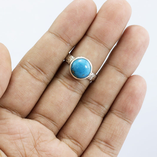 blue turquoise ring 925 sterling silver for women decorated with hummer style finishing