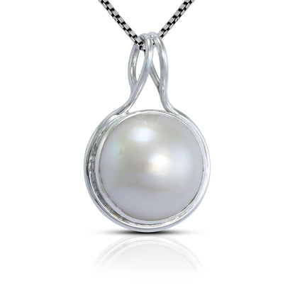 Mabe pearl pendant necklace 925 sterling silver with double bezel set
