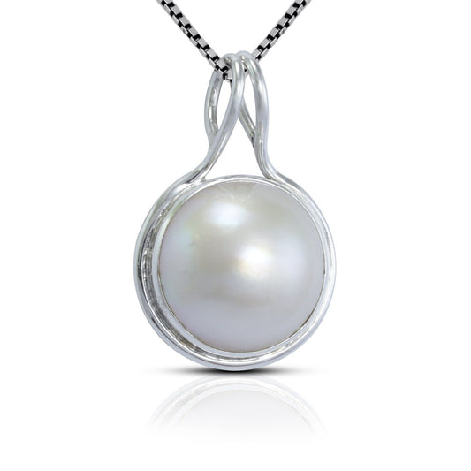 Mabe pearl pendant necklace 925 sterling silver with double bezel set